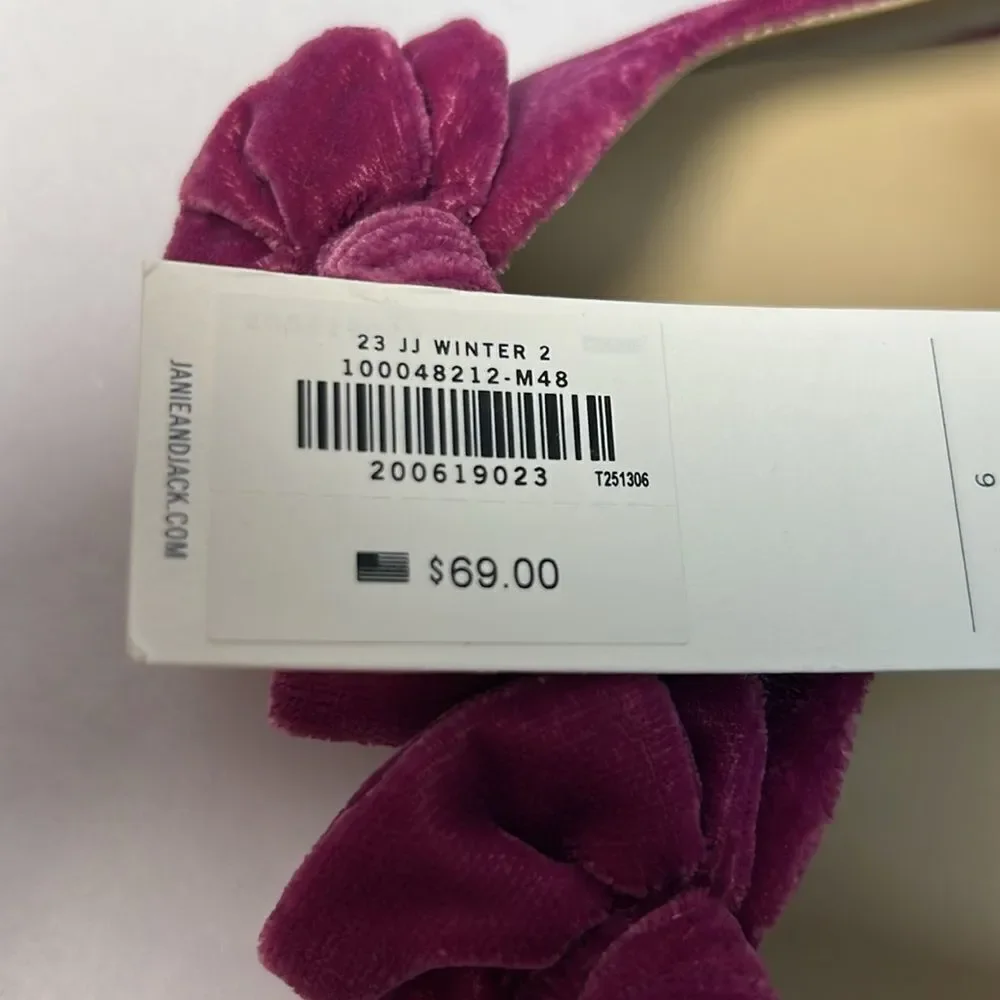 Janie and Jack 100048212 Velvet Bow Ballet Flat Burgundy Raspberry NWT